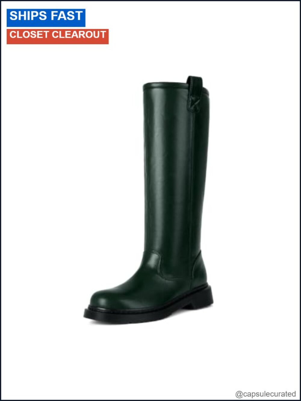 Knee High Boots for Women Retro Round Toe Low Heel Pull-On Water Resistant Faux